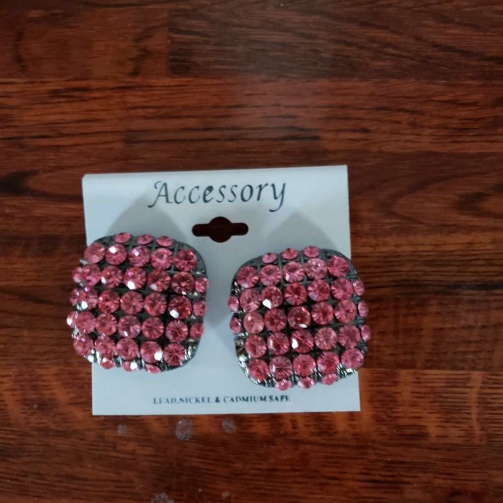 Accessory Pink Rhinestone Clip On Earrings